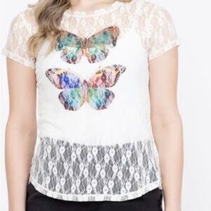 Women's Lace Butterfly Top - White